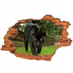 Naklejka na ścianę 3D Czarna Pantera na soczystej murawie 90 cm na 60 cm