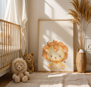 Plakat Lew Maluszek w Ramce 42x30 cm – Bajkowa Dekoracja do Pokoju Dziecka | Format A3 z Drewnianą Ramką