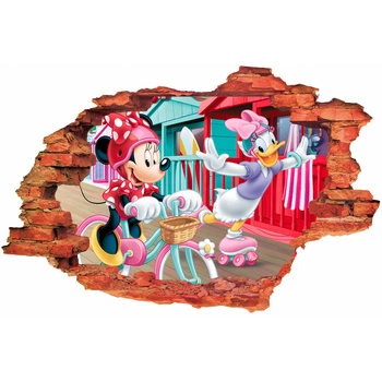 Naklejka na ścianę 3D Myszka Minnie i Kaczka Daisy na rowerze i rolkach 90 cm na 60 cm