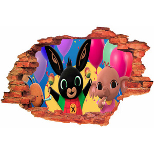 Naklejka na ścianę 3D KRÓLICZEK BING i Sula na urodzinach 90 cm na 60 cm