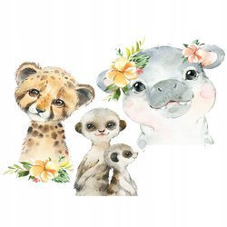 Naklejka na ścianę SAFARI tygrysek hipopotam 90 cm na 60 cm