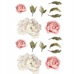 Naklejka na ścianę Kwiaty Piwonie białe i bladoróżowe piwonie z zielonymi listkami 90 cm na 60 cm