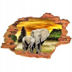 Naklejka na ścianę 3D Słoń z małym słoniątkiem 90 cm na 60 cm