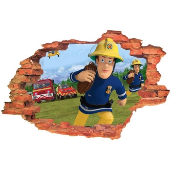 Naklejka na ścianę 3D Strażak Sam biegnie do pożaru 90 cm na 60 cm