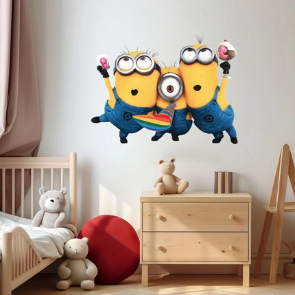 Naklejka na ścianę Minionki na imprezie 90 cm na 60 cm