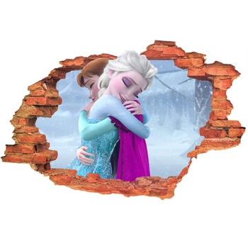 Naklejka na ścianę 3D KRAINA LODU Elsa i Anna przytulają się 60 cm na 90 cm