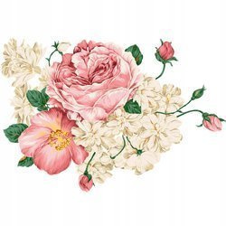 Naklejka na ścianę Kwiaty Piwonie przepiękne czerwone georginie na tle białych kwiatków 90 cm na 60 cm