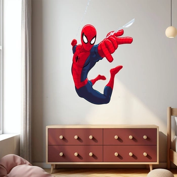 Naklejka na ścianę Spider Man atakuje nicią pajęczyny 90 cm na 60 cm