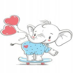 Naklejka na ścianę Słonik na deskorolce z balonikami 90 cm na 60 cm