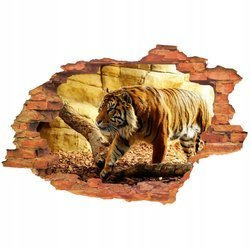 Naklejka na ścianę 3D TYGRYS idzie przy drzewie 90 cm na 60 cm