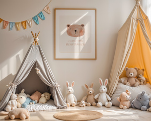 Plakat Miś z Napisem "I Love You Beary Much" – Dekoracja do Pokoju Malucha A3 | Naturalna Ramka