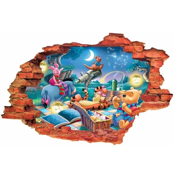 Naklejki na ścianę 3D KUBUŚ PUCHATEK wszyscy śpią w nocy 60 cm na 90 cm