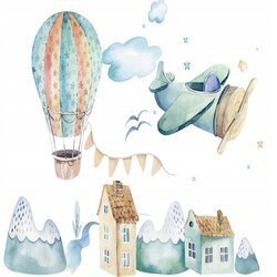 Naklejka na ścianę Samolot Balon Góry 90 cm na 60 cm