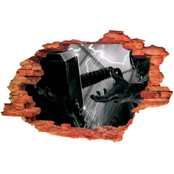 Naklejka na ścianę 3D THOR wyciąga młot 90 cm na 60 cm