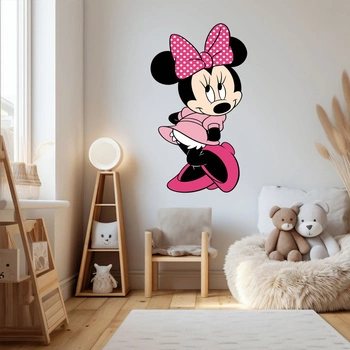 Naklejka na ścianę Myszka Minnie kokardka w białe grochy 90 cm na 60 cm