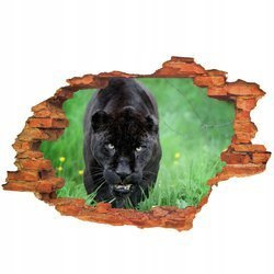 Naklejka na ścianę 3D Czarna Pantera czająca się na zdobycz 90 cm na 60 cm