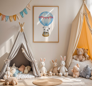 Plakat Panda w Balonie – Dekoracja do Pokoju Dziecka A3 | Ramka z Jasnego Drewna