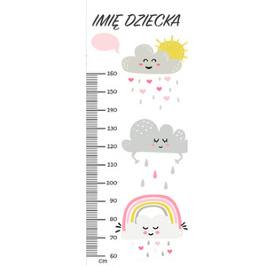 Naklejka na ścianę personalizowana miarka wzrostu śpiące chmurki 162 cm na 61 cm