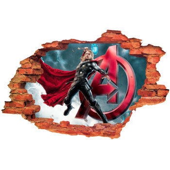 Naklejka na ścianę 3D THOR z logiem avengers 90 cm na 60 cm