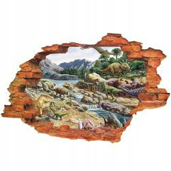 Naklejka na ścianę 3D DINOZAUR kraina zwierząt żyjących dawno temu 90 cm na 60 cm