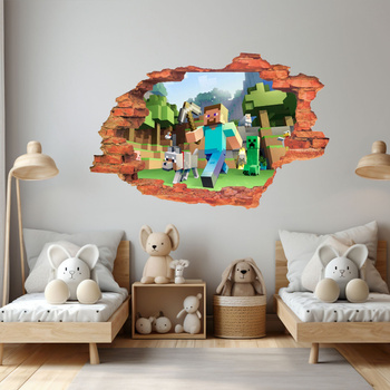 Naklejka na ścianę 3D Minecraft przygoda z psem 60 cm x 90 cm