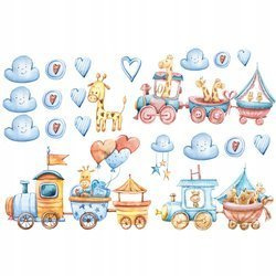 Naklejka na ścianę Safari Pociąg Żyrafa i przyjaciele 90 cm na 60 cm