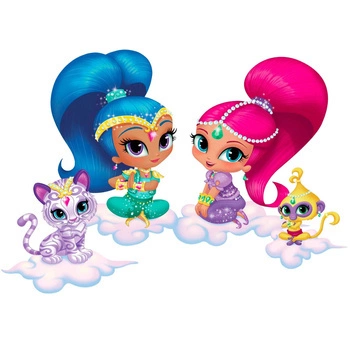 Naklejka na ścianę SHIMMER I SHINE z przyjaciółmi na obłoczkach 90 cm na 60 cm