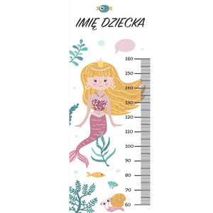 Naklejka na ścianę personalizowana miarka wzrostu Syrenka pływa z rybkami 162 cm na 61 cm