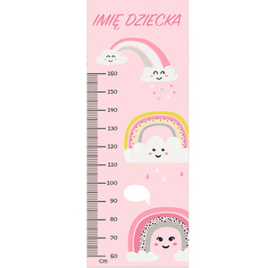 Naklejka na ścianę personalizowana miarka wzrostu uśmiechnięte chmurki z tęczą 162 cm na 61 cm