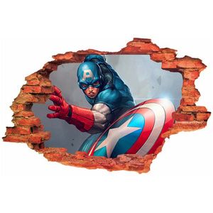 Naklejka na ścianę 3D KAPITAN AMERYKA rzuca tarczą 90 cm na 60 cm