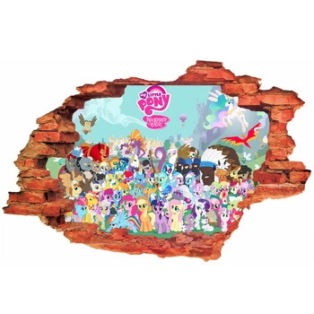 Naklejka na ścianę 3D My Little Pony Kucyki cała rodzina 90 cm na 60 cm