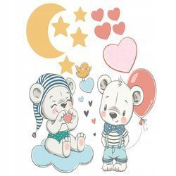 Naklejka na ścianę Misiek z balonikiem i na chmurce z gwiazdkami i sercami 90 cm na 60 cm