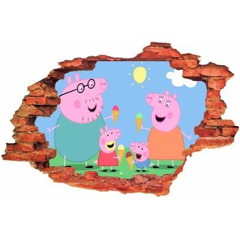 Naklejka na ścianę 3D ŚWINKA PEPPA z rodzina na lodach 90 cm na 60 cm