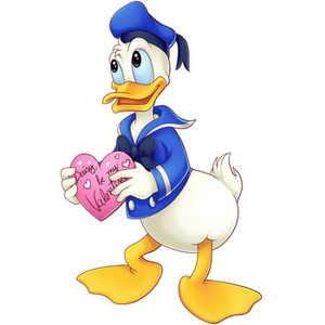 Naklejka na ścianę Kaczor Donald z różowym sercem 90 cm na 60 cm