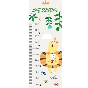Naklejka na ścianę personalizowana miarka wzrostu uśmiechnięty lew rozmiar 162 cm na 61 cm