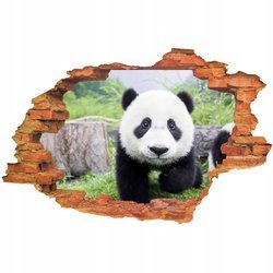 Naklejka na ścianę 3D Panda dziecko idzie po trawie 90 cm na 60 cm